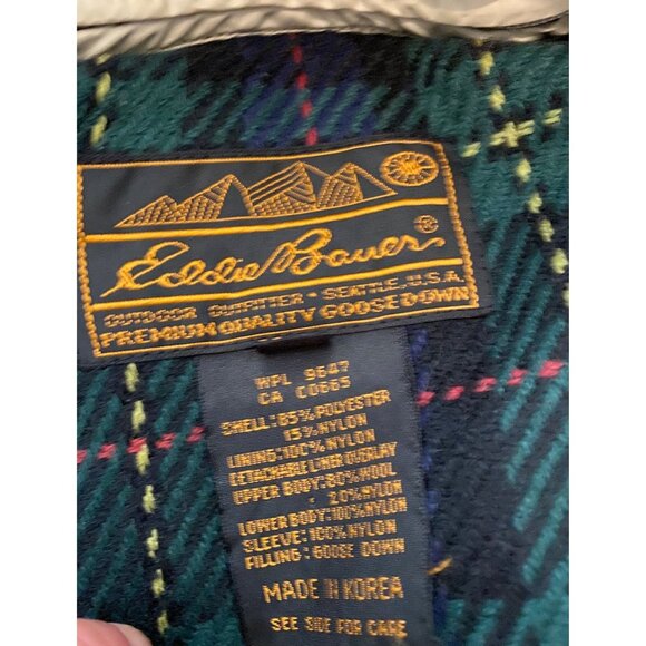 Eddie Bauer Beige Long Coat Goose Down Plaid Lining Button Zipper Closure Medium - Picture 4 of 15